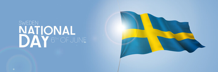 Sweden happy national day greeting card, banner with template text vector illustration