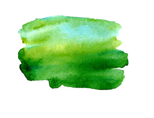 Watercolor green colorful spot isolated element for a design template for a text background on a white background. hand-painted with stripes of bright watercolor paint in dark and light green, yellow 