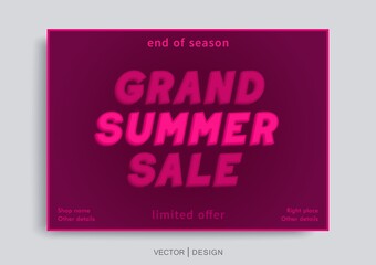 Grand Summer sale. Stylish vertical banner template. Seasonal discount offer. Vector graphics