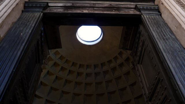 Panorama of inside interior of ancient architectural masterpiece of Pantheon in Rome, Italy