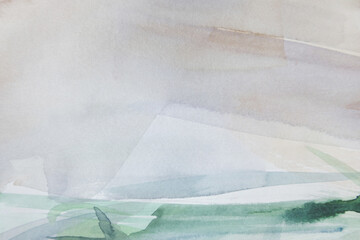 Abstract landscape background. Simplicity and organic nature concept. Watercolor texture calm wallpaper.