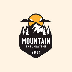 Mountain Adventure and Outdoor Vintage Logo Template. Badge or Emblem Style. Vector Illustration