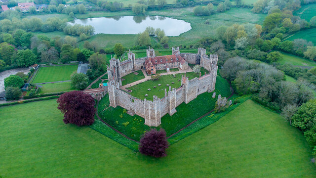 An aerial view of the historic Framlingham Castle in Suffolk, UK