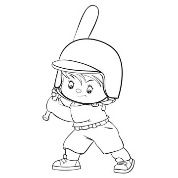 sketch, a baseball player in a helmet swings a bat and is ready to hit the ball, isolated object on a white background, cartoon illustration, vector,