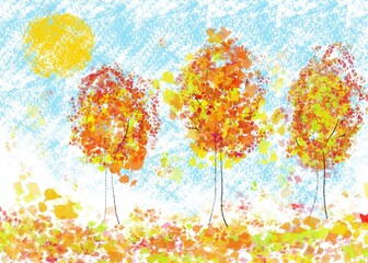 Obraz na płótnie Canvas Autumn trees on a blue background.Concept of autumn, time of year.