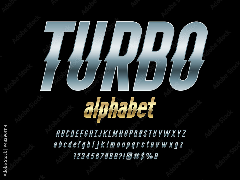 Fototapete speed style alphabet design with uppercase, lowercase, numbers and symbol