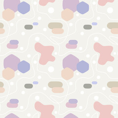 Cute and modern style geometric shapes, purple hexagon, free forms, pastel color seamless pattern with soft background