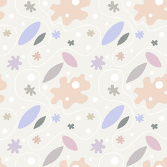 Cute and modern style geometric shapes, leaf and free forms of shapes pastel color seamless pattern with soft background