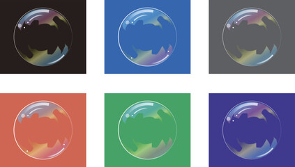 シャボン玉のイラスト素材、バックの色違い6種