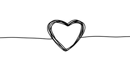 Continuous line heart. Thin line art. Simple trendy scribble hand drawn shape.