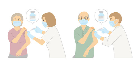 高齢者　医者　ワクチン接種　予防接種　女性　男性