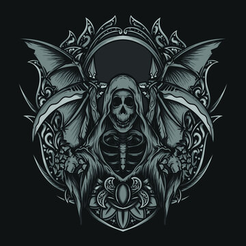 artwork illustration and t shirt design reaper  engraving ornament