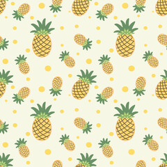 Cute fresh pineapple fruits seamless pattern with yellow dot and soft color background 