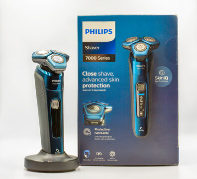 Modern Philips Electric Shaver 7000 Series Closeup Against White.