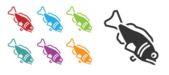 Black Fish icon isolated on white background. Set icons colorful. Vector