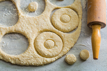 Making homemade donuts. Homemade pastries. Donuts for Fat Thursday.