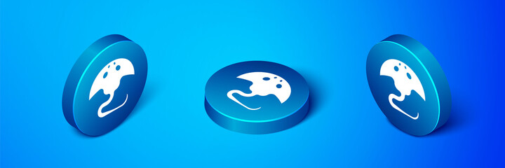 Isometric Stingray icon isolated on blue background. Blue circle button. Vector