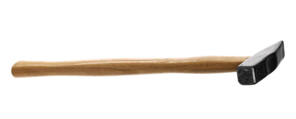 Metal hammer with wooden handle isolated on white background
