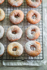 Homemade and sweet golden donuts. Homemade pastries for Fat Thursday.