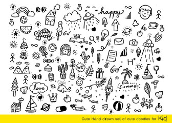 Obraz premium Vector illustration of Doodle cute for kid, Hand drawn set of cute doodles for decoration,Funny Doodle Hand Drawn, Summer, Doodle set of objects from a child's life,Christmas