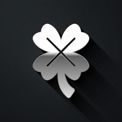 Silver Casino slot machine with clover symbol icon isolated on black background. Gambling games. Long shadow style. Vector