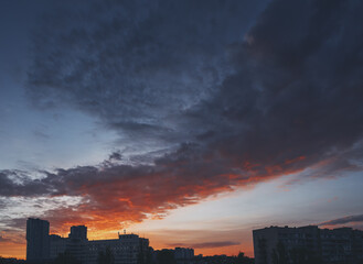 Sunset, clouds over the city. Kiev, Ukraine.