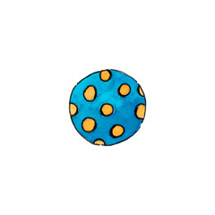 A golf ball, isolated on a white background. Blue and yellow color. The illustration is hand-drawn with watercolor.