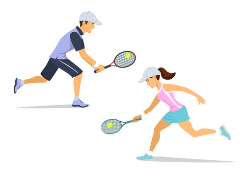 Man and woman tennis players isolated vector illustration