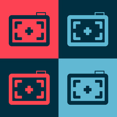 Pop art Photo camera icon isolated on color background. Foto camera. Digital photography. Vector