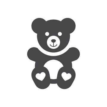 Teddy Bear Black Vector Icon. Kids And Baby Soft Toy Symbol.