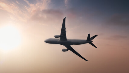 Airplane in the sunset