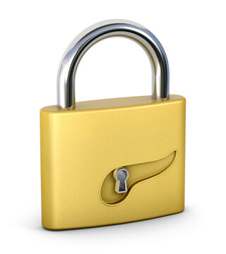 Engraved pancreas shape on a golden lock. Safety concept. 3d illustration.