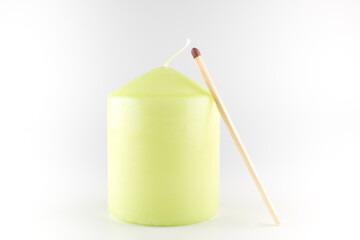 light green color wax candle isolated