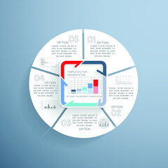 Template for cycle diagram and pie chart, steps or processes