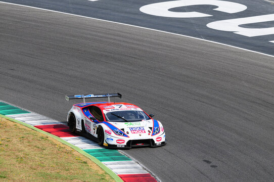 Mugello Circuit, Italy - July 15, 2017: Lamborghini Huracan GT3S Ombra S. Team driven by CASSARA' Marco - GENTILI Roberto, Campionato Italiano GT in Mugello Circuit.