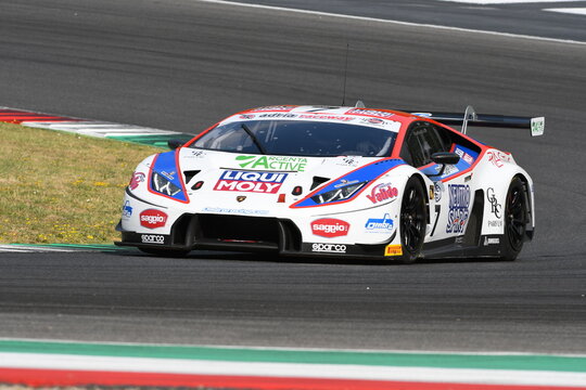 Mugello Circuit, Italy - July 15, 2017: Lamborghini Huracan GT3S Ombra S. Team driven by CASSARA' Marco - GENTILI Roberto, Campionato Italiano GT in Mugello Circuit.