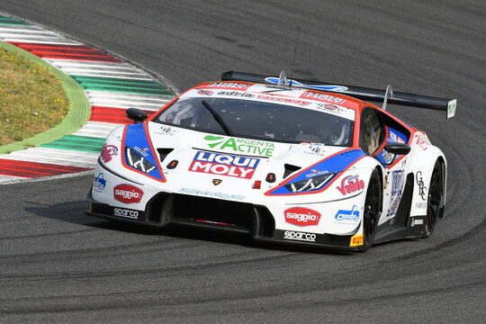 Mugello Circuit, Italy - July 15, 2017: Lamborghini Huracan GT3S Ombra S. Team driven by CASSARA' Marco - GENTILI Roberto, Campionato Italiano GT in Mugello Circuit.