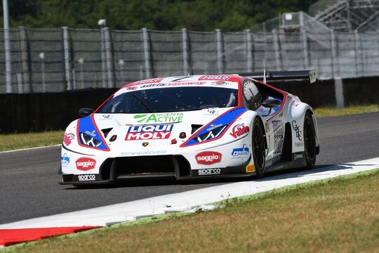 Mugello Circuit, Italy - July 15, 2017: Lamborghini Huracan GT3S Ombra S. Team driven by CASSARA' Marco - GENTILI Roberto, Campionato Italiano GT in Mugello Circuit.