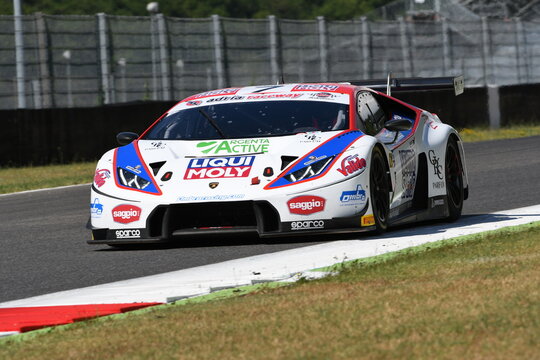 Mugello Circuit, Italy - July 15, 2017: Lamborghini Huracan GT3S Ombra S. Team driven by CASSARA' Marco - GENTILI Roberto, Campionato Italiano GT in Mugello Circuit.
