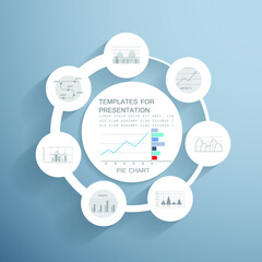 Template for cycle diagram and pie chart, steps or processes