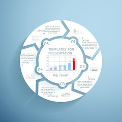 Template for cycle diagram and pie chart, steps or processes
