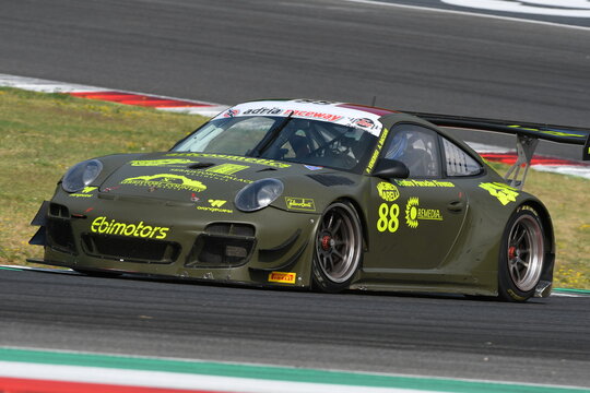 Mugello Circuit, Italy - July 15, 2017: Porsche 997 GT3 EBIMOTORS TEAM driven by VENEROSI PESCIOLINI Paol - BACCANI Alessandro, Campionato Italiano GT Mugello Circuit.