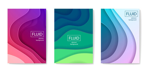 Fototapeta premium Set of modern abstract fluid banners, posters or flyers. Cut out peper art style design