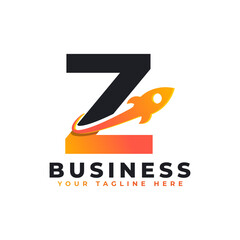 Letter Z with Rocket Up and Swoosh Logo Design. Creative Letter Mark Suitable for Company Brand Identity, Travel, Start up, Logistic, Business Logo Template