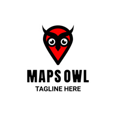 Simple Vector Mascot Logo Design Dual Meaning combination Bird Owl And Point Maps