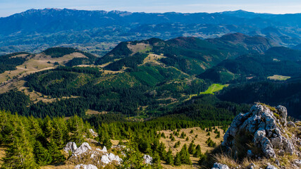 Fototapeta na wymiar Sirnea touristic village Brasov. Bucegi mountains seen from Sirnea 