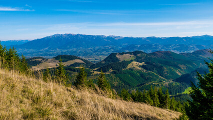 Sirnea touristic village Brasov. Bucegi mountains seen from Sirnea
