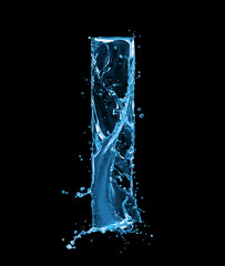 Latin letter I made of water splashes on a black background
