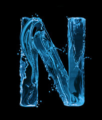 Latin letter N made of water splashes on a black background
