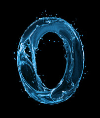 Latin letter O made of water splashes on a black background
